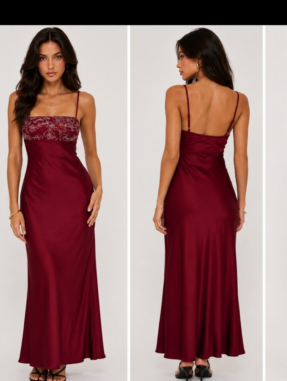 Princess Polly Engracia Sequin Burgundy Lace-Trim Slip Maxi Size 8 - Picture 1 of 10